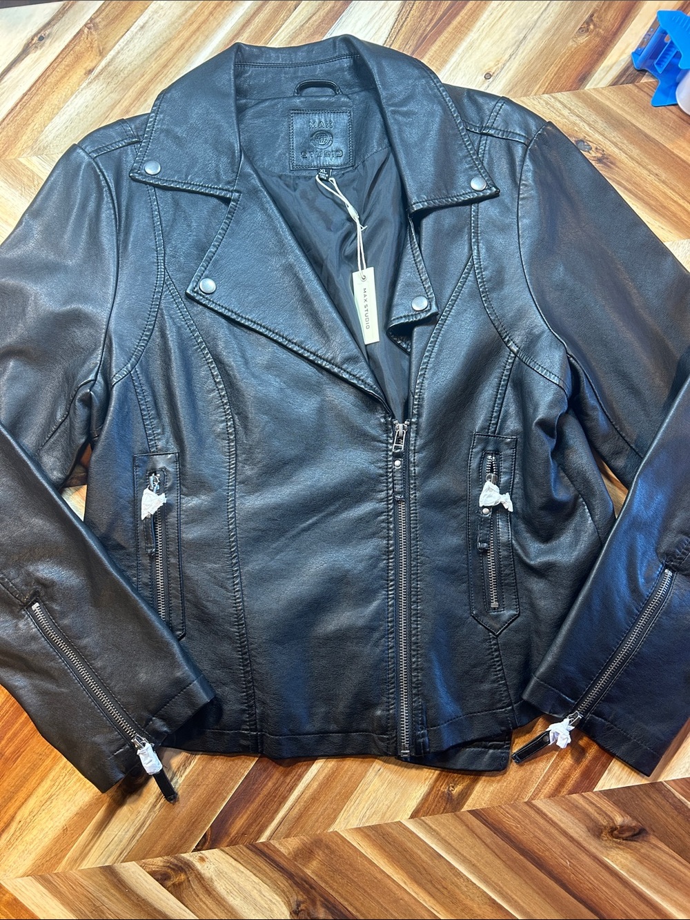 Max Studio Black Faux Leather Asymmetrical Moto Jacket